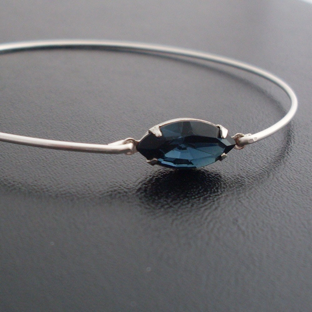 Anna Bangle Bracelet - Silver, Blue Rhinestone