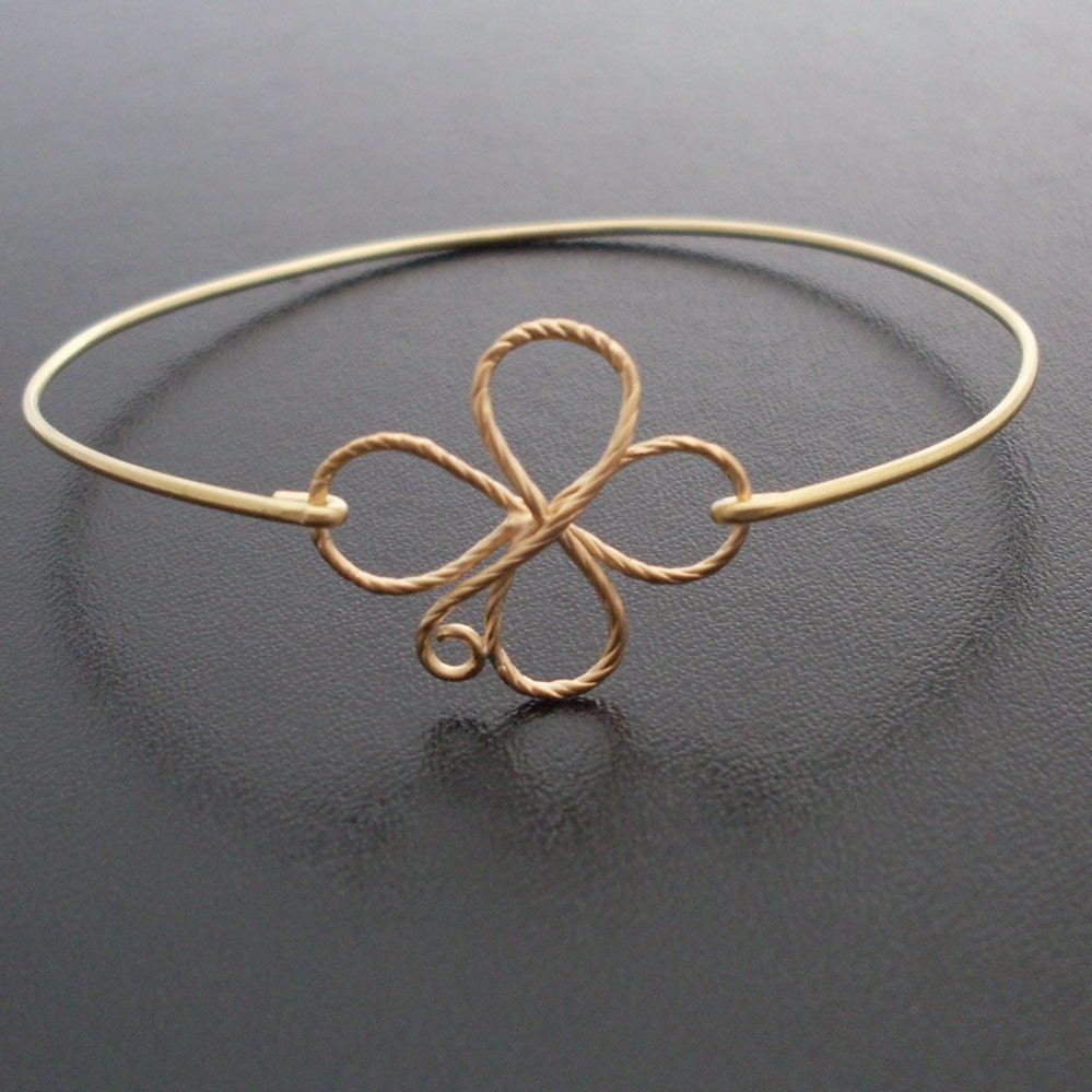 Gold Four Leaf Clover Bracelet, Four Leaf Clover Bangle Bracelet, Four Leaf Clover Jewelry
