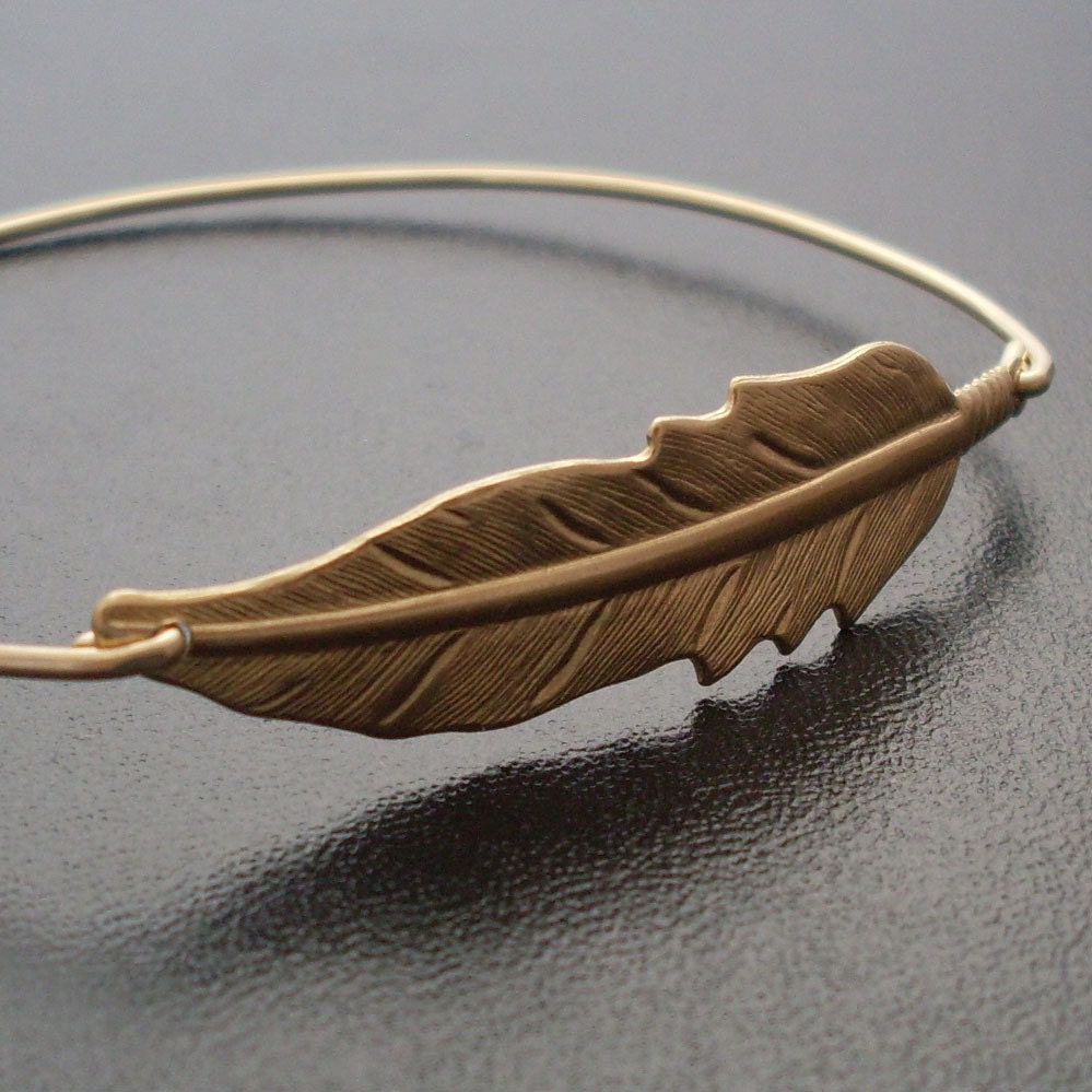 Bangle Bracelet Feather  - Gold