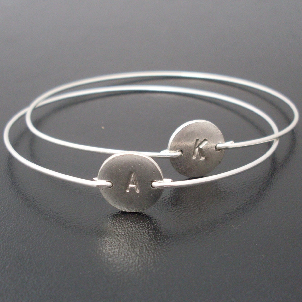 Personalized Silver Bracelet, Silver Bangle Bracelet, Monogram Bracelet, Customized Initial Charm Bracelet, Custom Bracelet, Custom Jewelry
