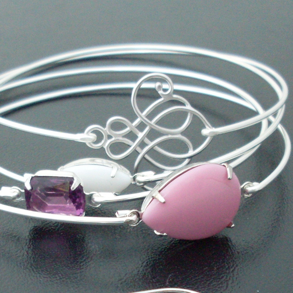 Sweetheart Bangle Bracelet Set, Elegant Set of Bracelets, Victorian Jewelry Theme, Elegant Bangle Stack, Elegant Bracelets, Elegant Jewelry