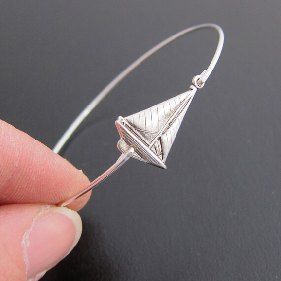 Sailboat Bangle Silver Sailboat Jewelry Sailing by FrostedWillow