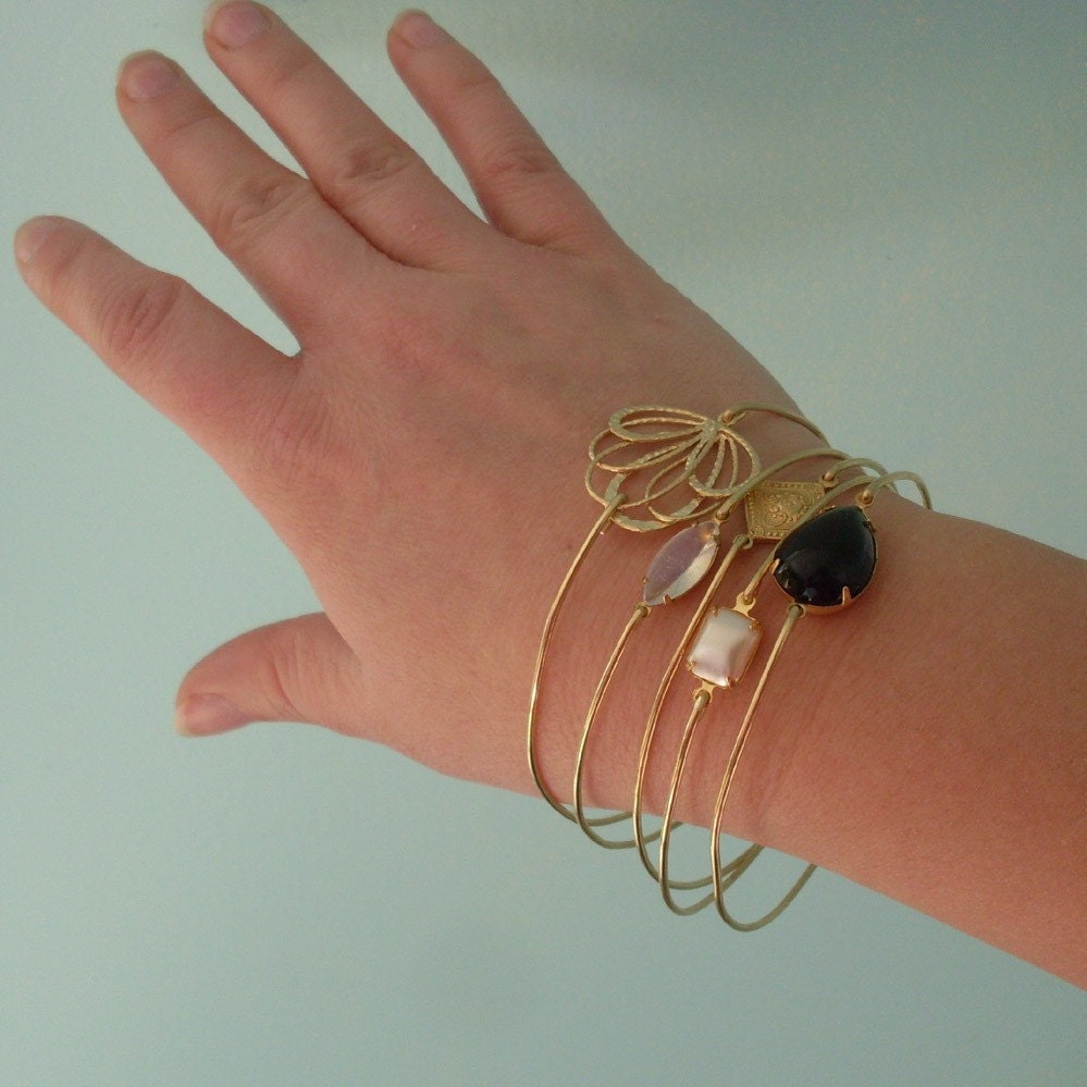 Twilight Stacking Bangle Bracelet Set, Gold, Black, Gray, Pearl, Twilight Bracelet Set, Gold Bracelet Set, Gold Bangle Set, Twilight Jewelry