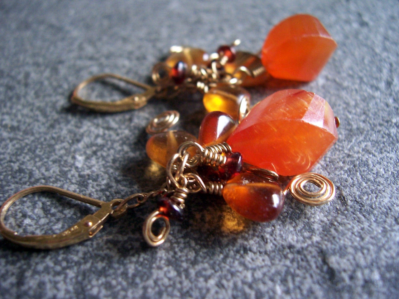 Carnelian earrings, carnelian garnet wire wrapped gold earrings, garnet jewelry