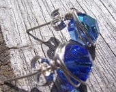 Birthstone crystal and sterling silver wire wrapped stud earrings, bridesmaids gifts
