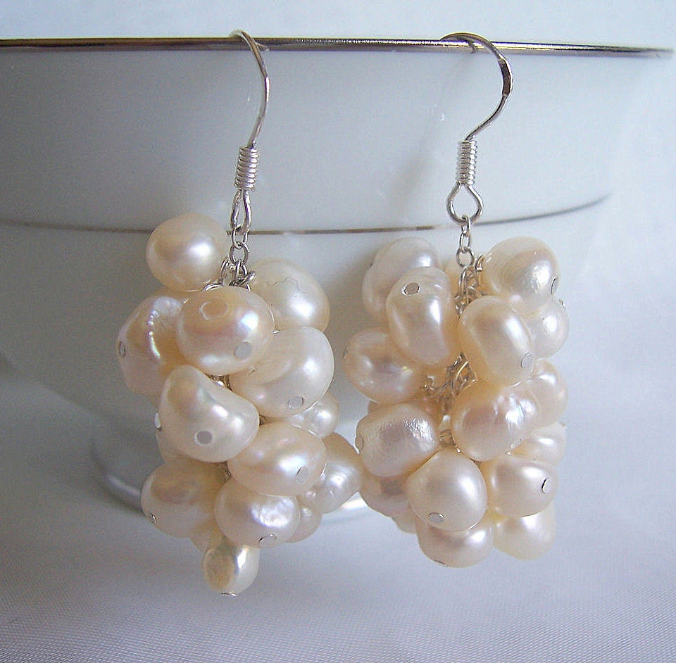 Pearl cluster earrings, wedding jewelry