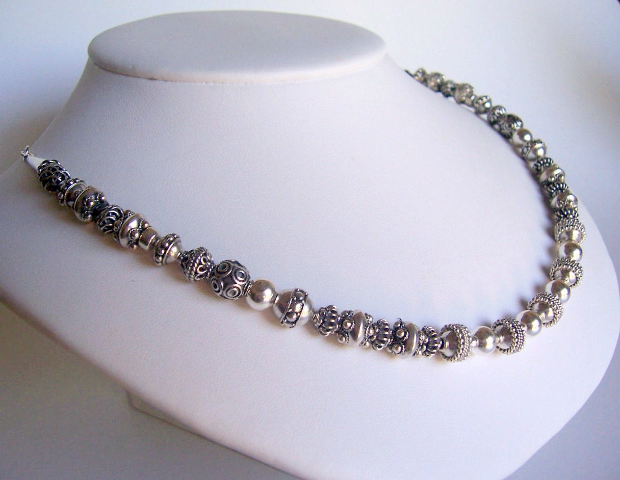 Sterling silver bali bead necklace silver necklace fine jewelry