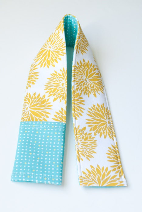 DSLR / SLR Camera Strap Cover with Lens Cap Pocket - Zinnia in Mustard / Turquoise Dots