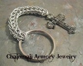 Keychain - Persian Chainmail Weave - Silver - Cross