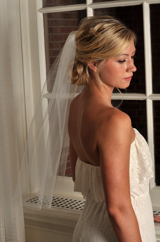 Veil - Standard Elbow Length Veil with Raw Cut Edge, 72" Wide Bridal Veil - READY TO SHIP - Ivory