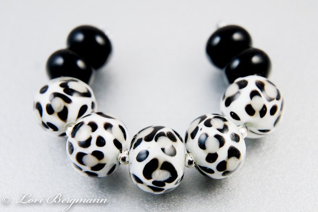 Snow Leopard Lampwork Glass Bead Set, Animal Print, Handmade SRA