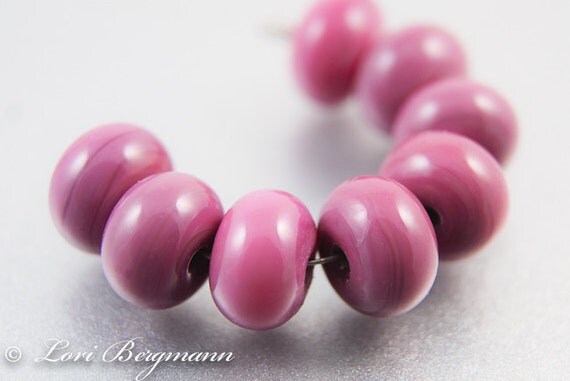 Raspberry Pink Lampwork Spacer Beads, Glass, Handmade SRA