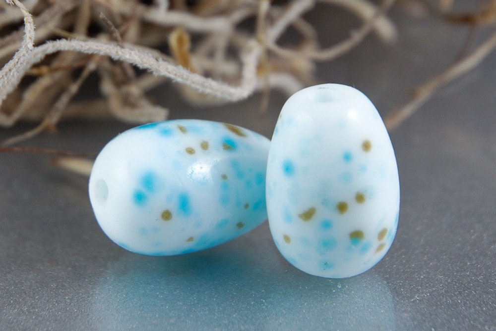 Mini Robin Eggs Handmade Lampwork Beads Earring Pair Blue Glass SRA