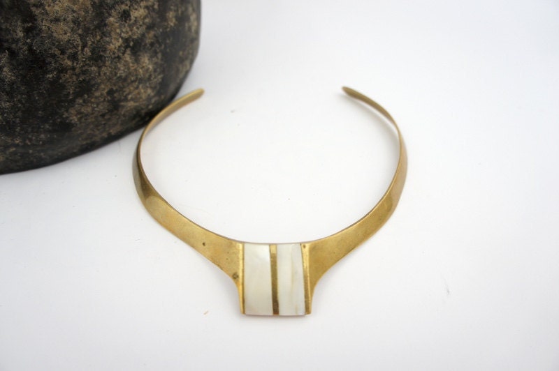 brass mother of pearl choker