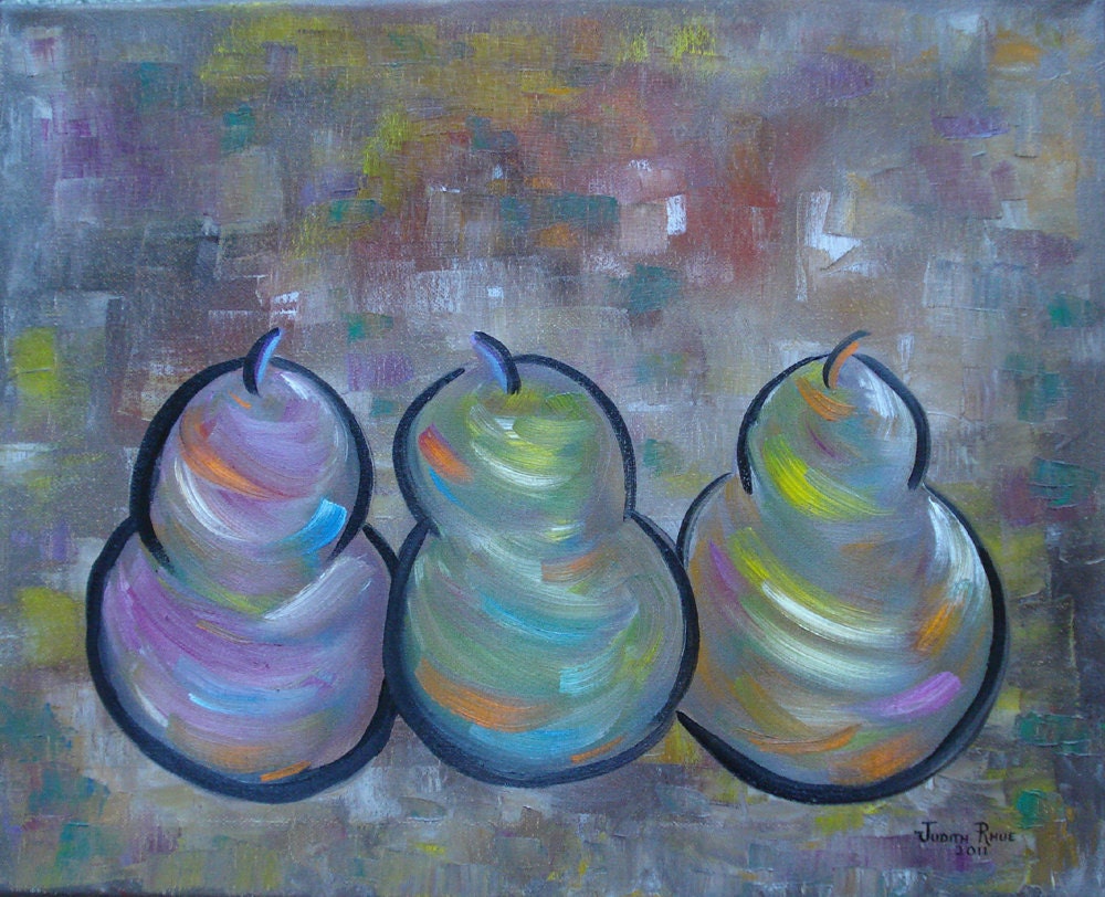 Oil painting original art Painterly Pears 16x20 inch by Judith Rhue