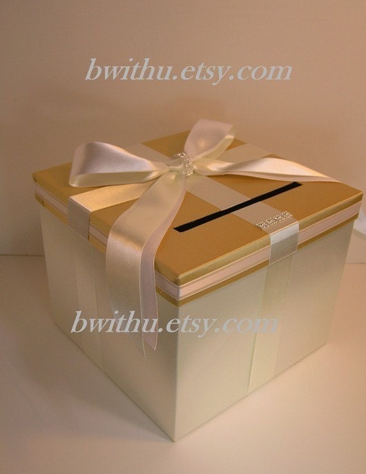 Gold and Ivory Wedding  Card Box Gift Card Box Money Box Holder-Customize your color