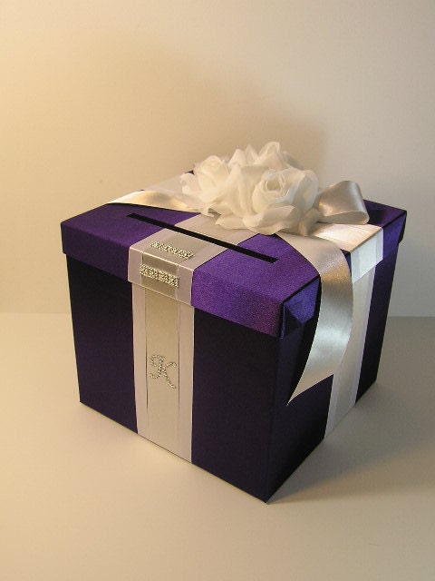 Purple and Silver Wedding Card Box Gift Card Box Money Box  Holder--Customize your color