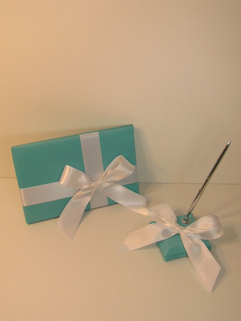 Tiffany Blue Wedding Guest Book and pen holder set -made to order ,Custom Made