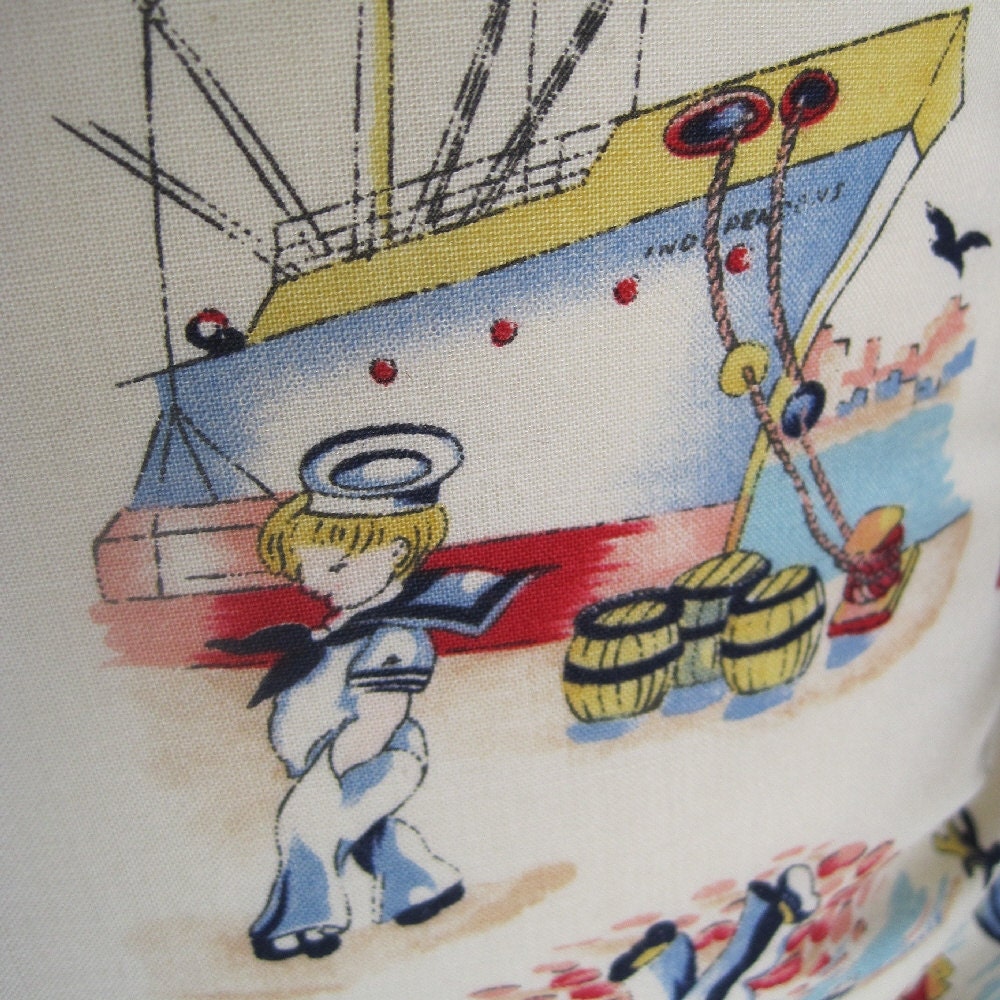 Lil' Sailor Kids Nautical Handmade Pillow 40's Repro Print