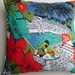 Tropical Vacation Scene Handmade Coastal Decor Pillow Palms Red Hibiscus