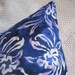 RESERVED LISTING SHERRY Blue Batik Handmade Pillow, Tropical White Flowers, Faux Down
