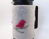 Felted Wool French Press Cozy- Pink Birds on a Branch