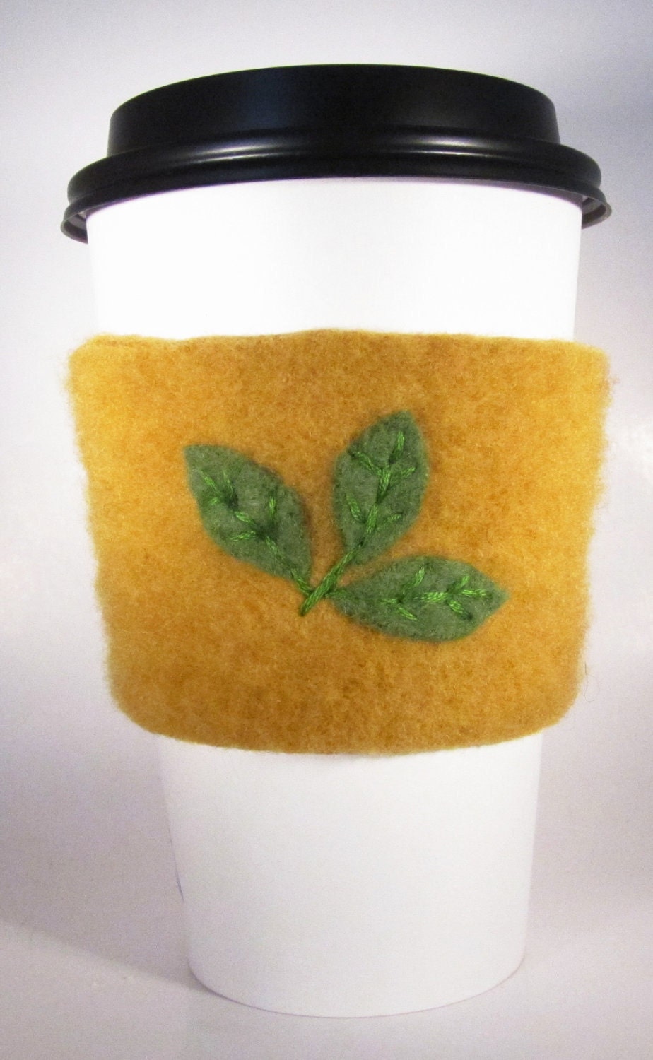 Felted Wool Coffee Cup Sleeve- Sprig of Leaves