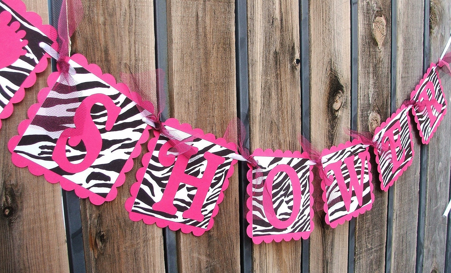 BABY SHOWER - Hot Pink & Zebra Banner with Footprints