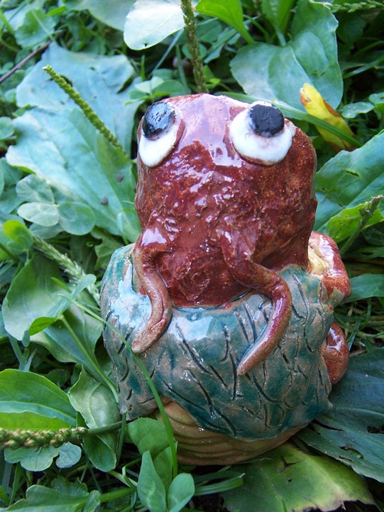 Happy Roach Jar scarab, cricket, grasshopper, cicada, frog, brown, green, yellow