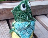 Happy Roach Jar scarab, cricket, grasshopper, cicada, frog, blue green, yellow