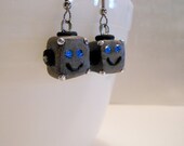 Sweet Blue eyed Jeweled Robot Head Earrings Steampunk Jewelry