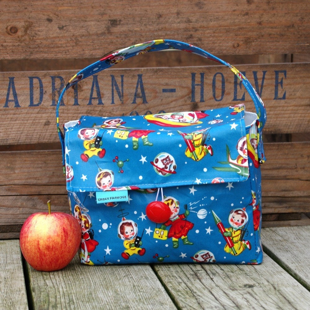 INSULATED Lunch Bag Short Box in Retro Rockets