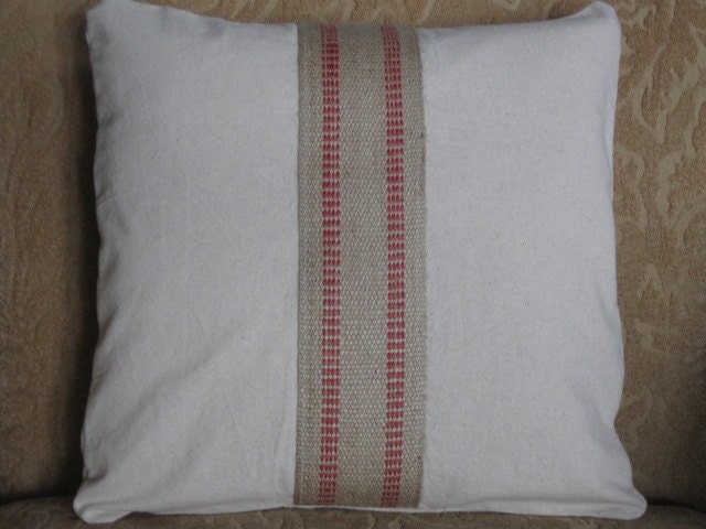 Natural osnaburg french feedsack style pillow cover 16"x16"