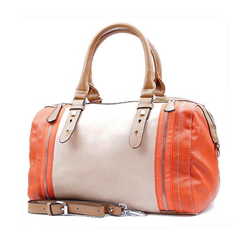 NEON COLLECTION Orange Vegan Leather Handbag Purse - Adriana - INIZIALE