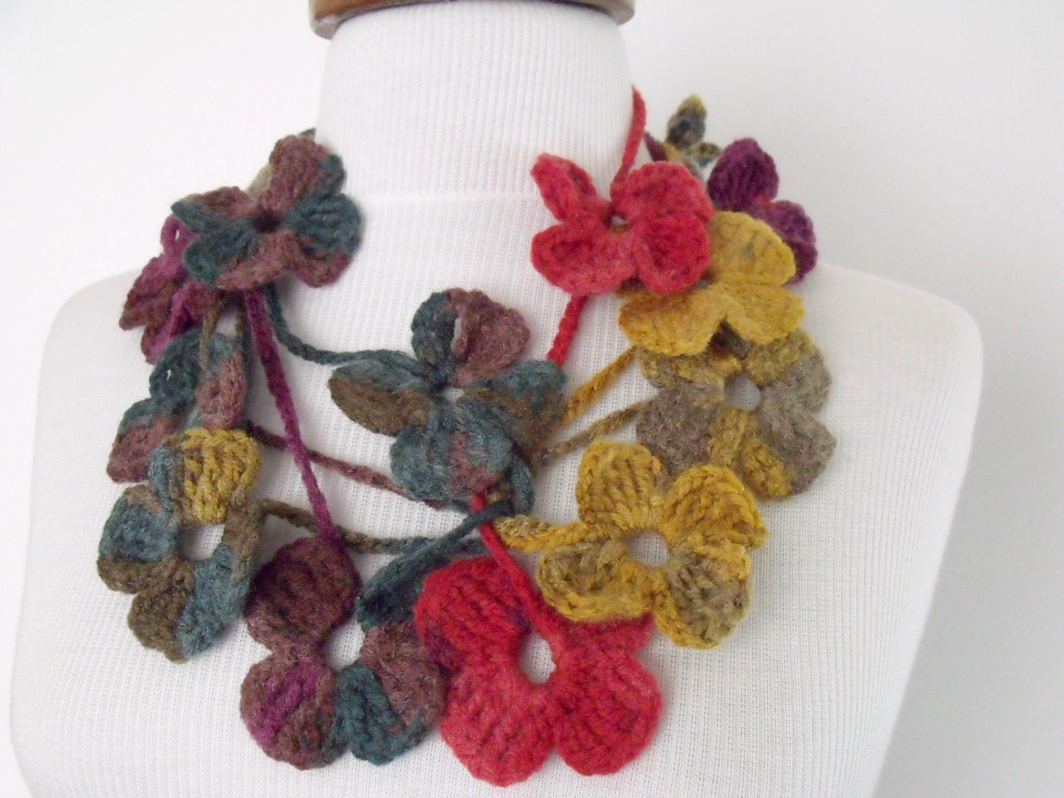 SALE...SALE...Mustard Green Red Purple Lariat, Scarf, Necklace Hand Crochet-Ready For Shipping-Black Friday and Cyber Monday- Christmas gift