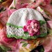 Hand Knitted Baby Hat in White Lace- Apple Green-Flower-cotton knitted baby hat-children clothing children spring - SUNDAY BEST
