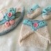 Hand Knitted Cotton Baby Girl Dress, Smock, Pinafore in Pastel Teal and Turquoise with Flower Embellishments-Children Clothing
