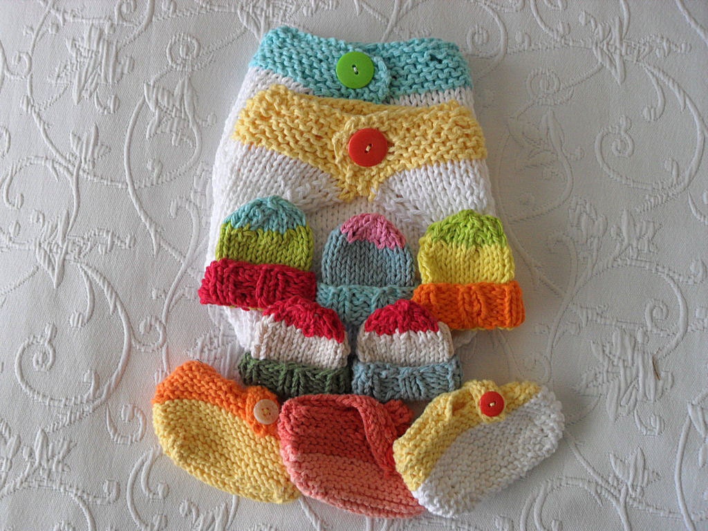 Hand Knitted Cotton Baby Girl Dress, Smock, Pinafore in Pastel Teal and Turquoise with Flower Embellishments-Children Clothing