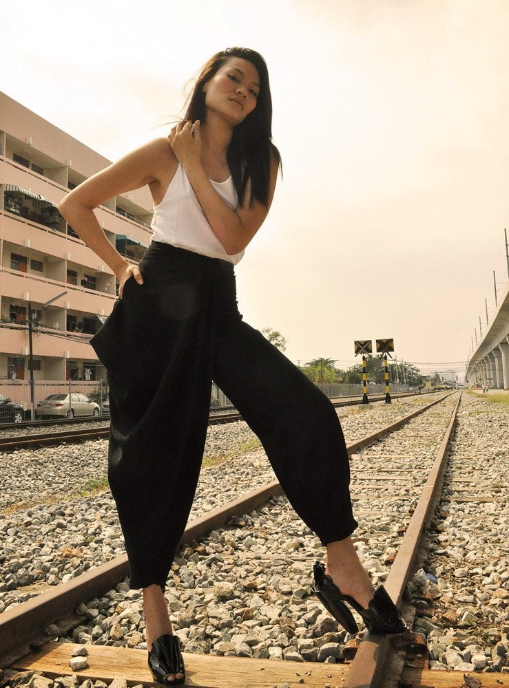 High Waisted Pants Black Trousers Baggy Bottom Wide Leg 6 S Petite Spring Fashion Etsy