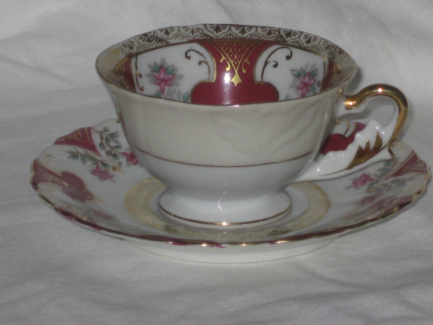Vintage UCAGCO china demitasse tea cup and saucer occupied japan 1940's Porcelain Mid Century English Cottage Chic