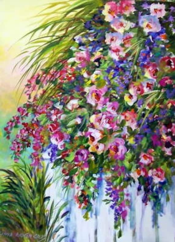 ROSEFALL, 40 x30 original floral painting on a wrap around canvas, NO FRAMING needed...
