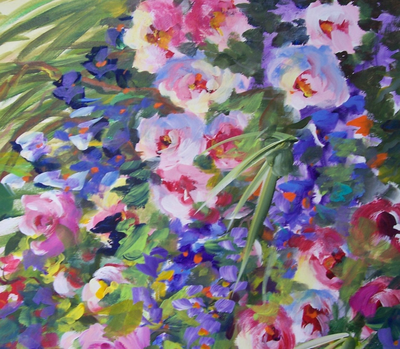 ROSEFALL, 40 x30 original floral painting on a wrap around canvas, NO FRAMING needed...