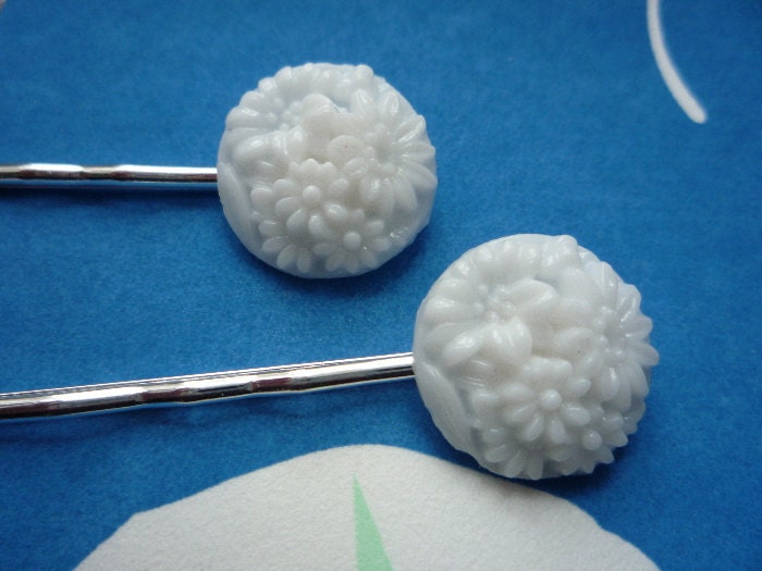 Glass bobby pins Milk Glass