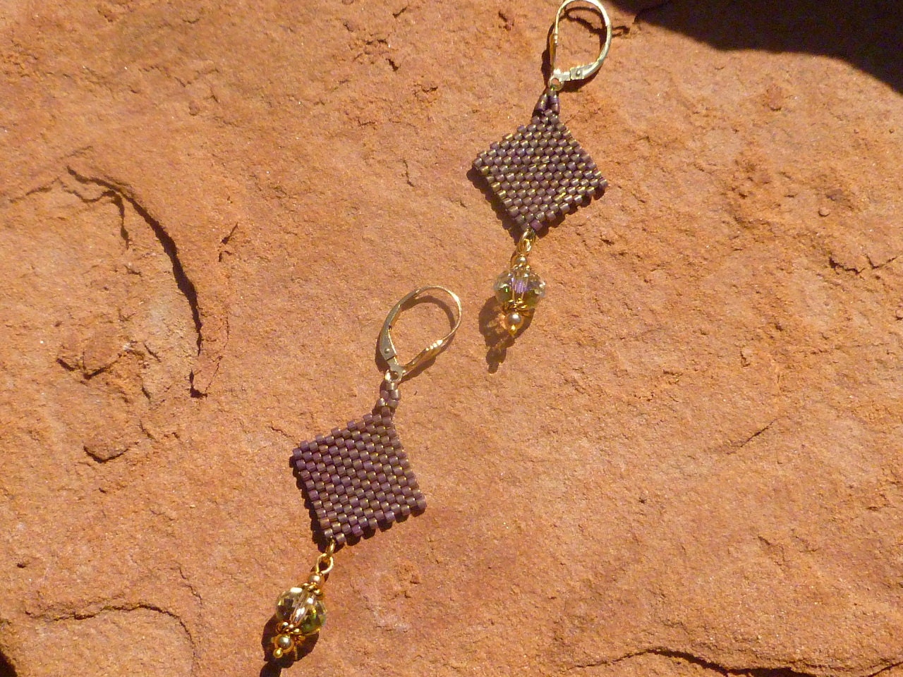 Handwoven Faceted Crystal Drop Earrings