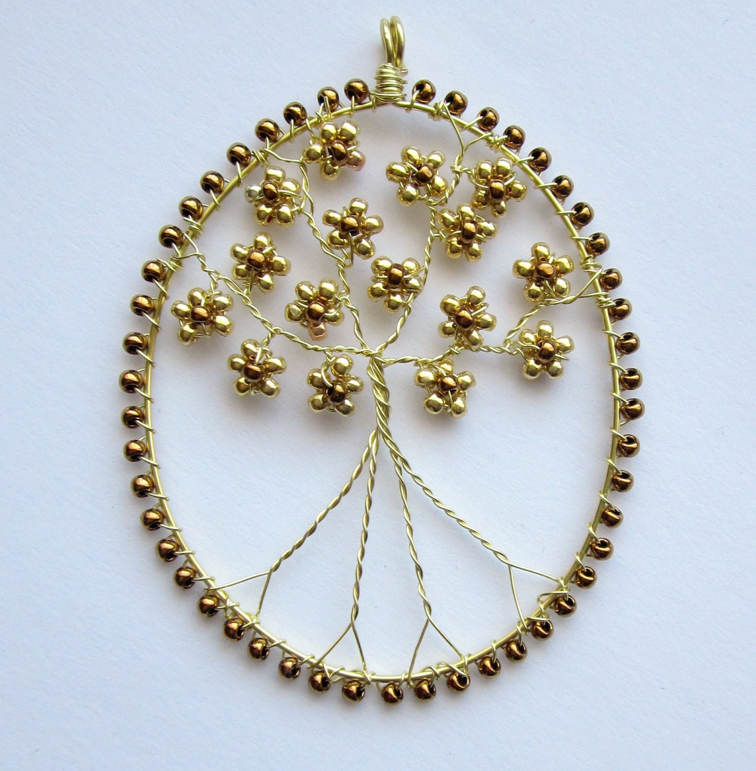 SALE 25% OFF Golden Tree of Life - wire wrapped flowering tree pendant