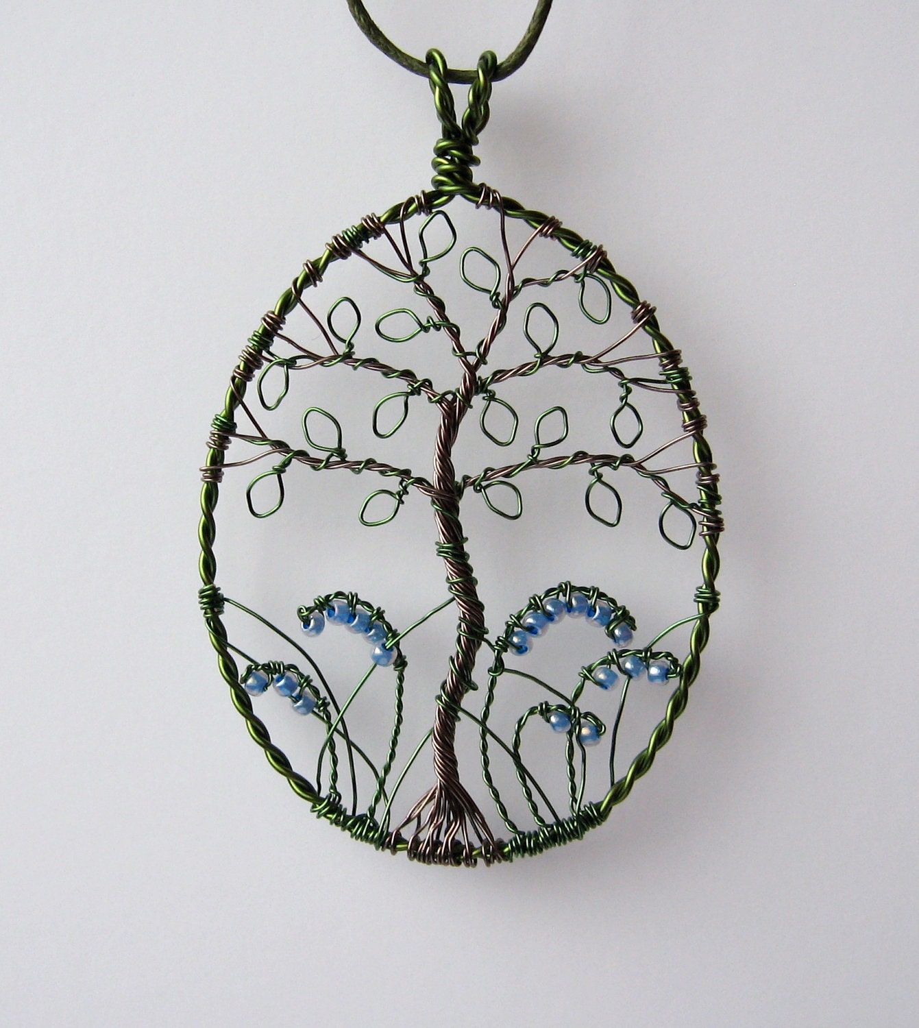 Bluebell Wood wire wrapped and beaded tree pendant