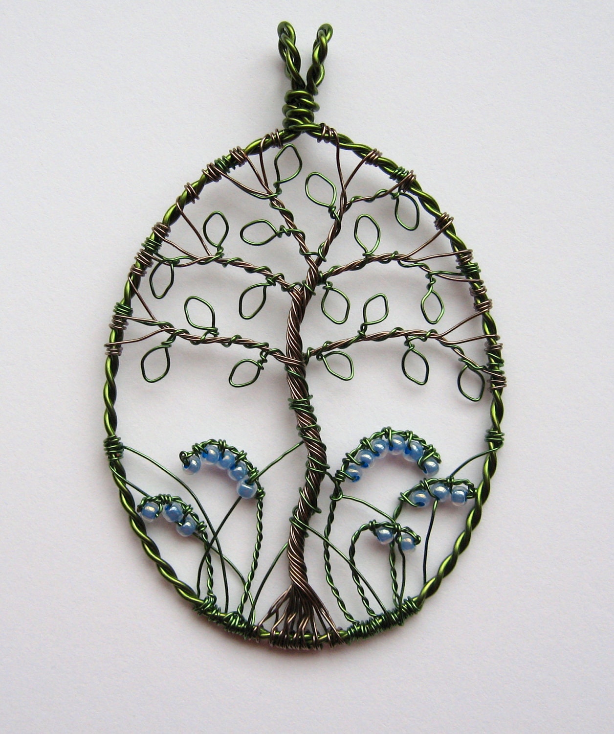 Bluebell Wood wire wrapped and beaded tree pendant