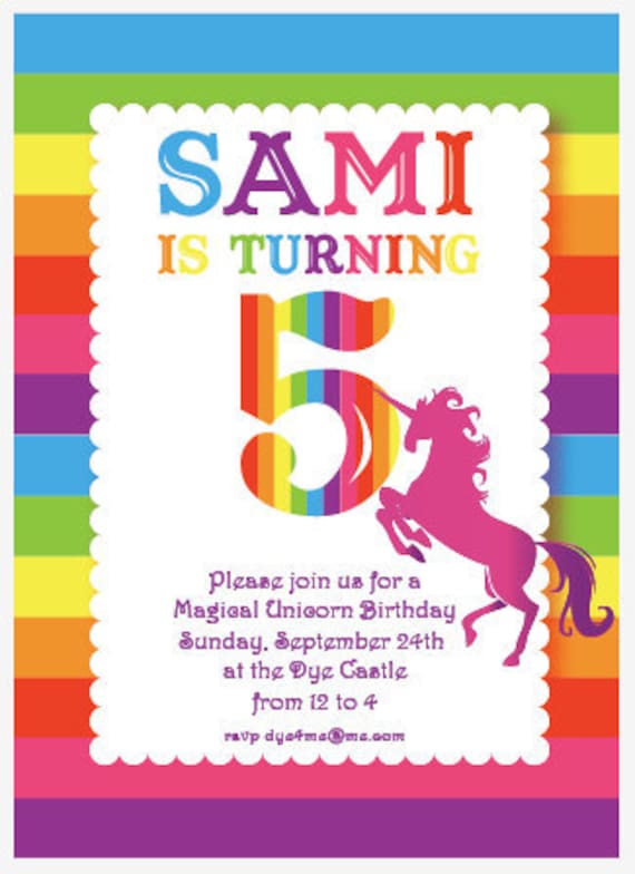Girls Birthday Party Invitations on Rainbow Unicorn Birthday Party Invitations   Custom Order For Paulina