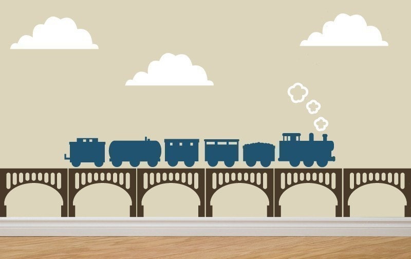 TRAIN and BRIDGE Kit Vinyl Sticker Decals Original Removable Graphics by DECOmod Walls