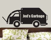 Custom Name Garbage Truck Vinyl Wall Decal  FREE SHIPPING   Graphics by DECOmod Walls